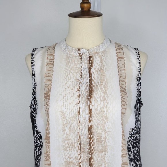 Apt. 9 Mixed Animal Print Career Button Up Sleeveless Top Blouse Size XSP - Picture 2 of 10